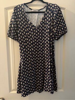LOFT Navy Mini Dress with Cream Floral Print